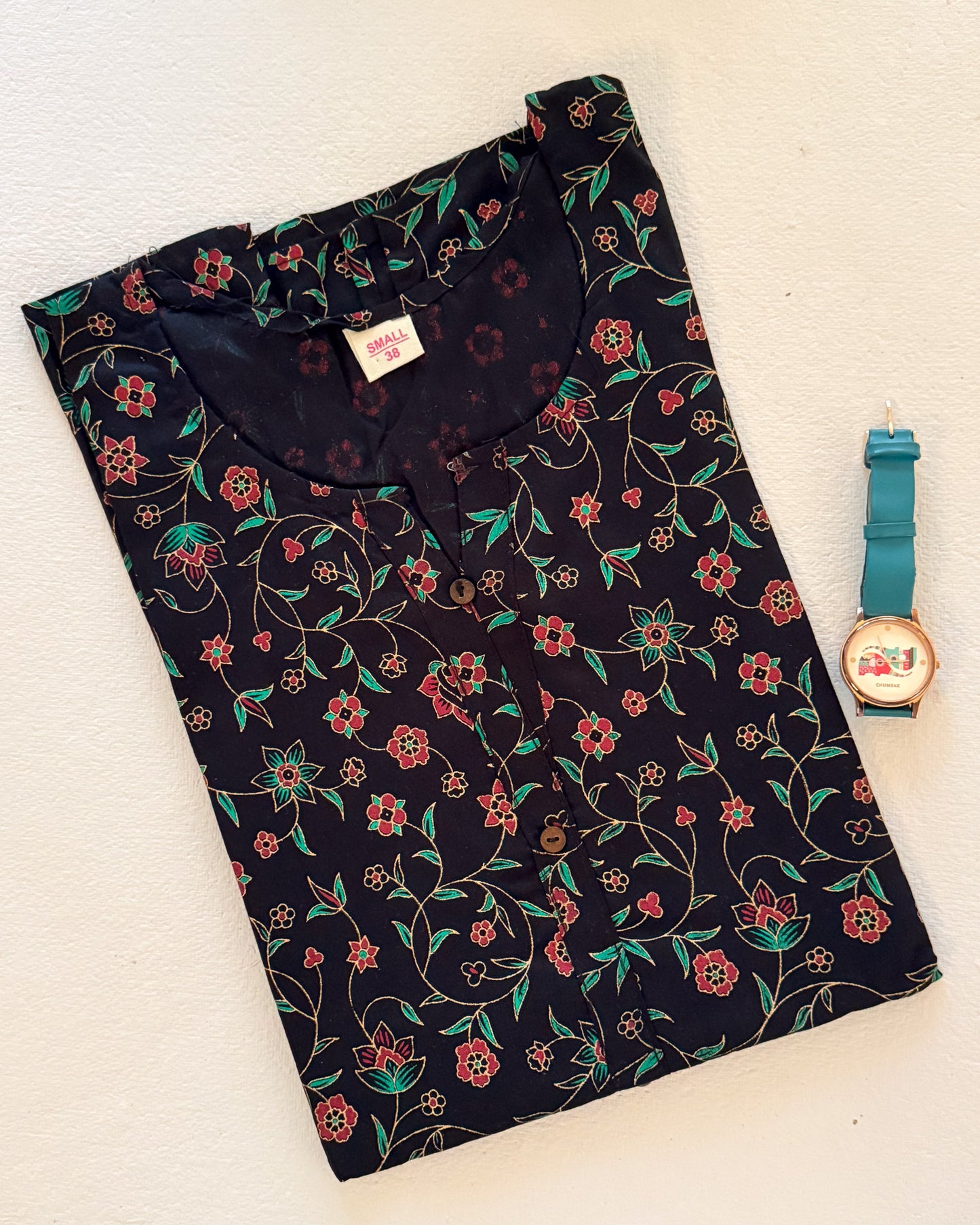 Black Floral Short Kurti