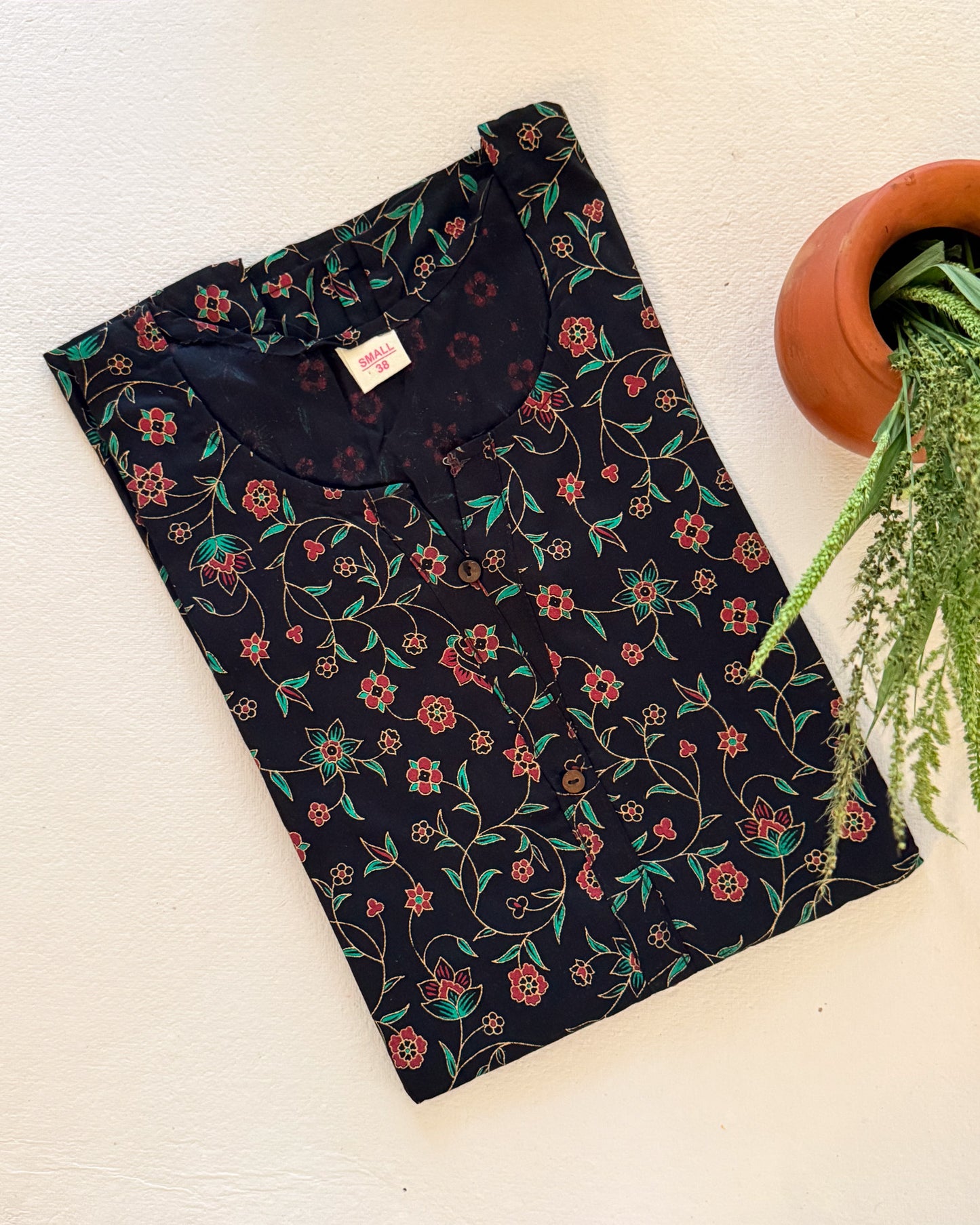Black Floral Short Kurti