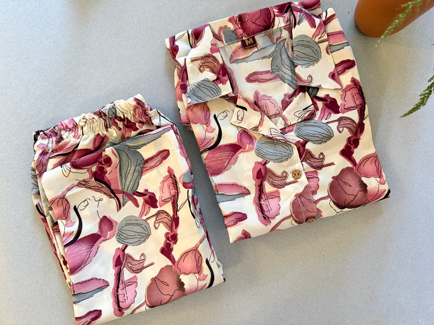 White Co-ordset with Pink Floral Design