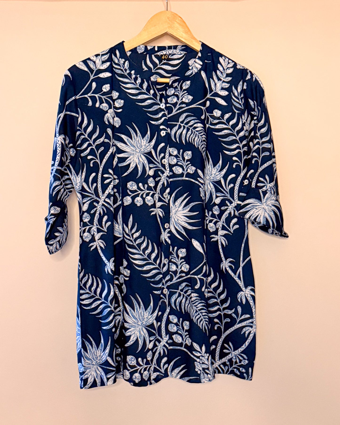 Teal Green Floral Short Kurti