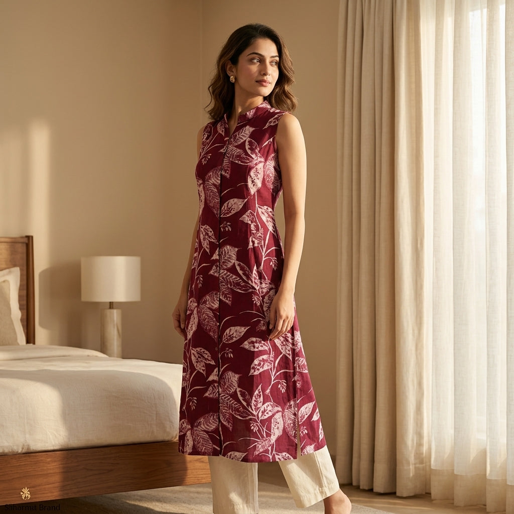 Maroon Floral Kurti