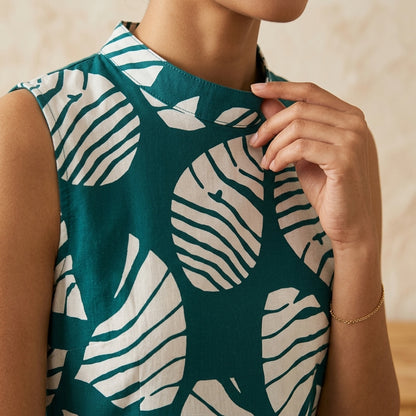 White Leaves Printed Green Co-ordset