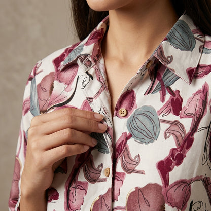 White Co-ordset with Pink Floral Design