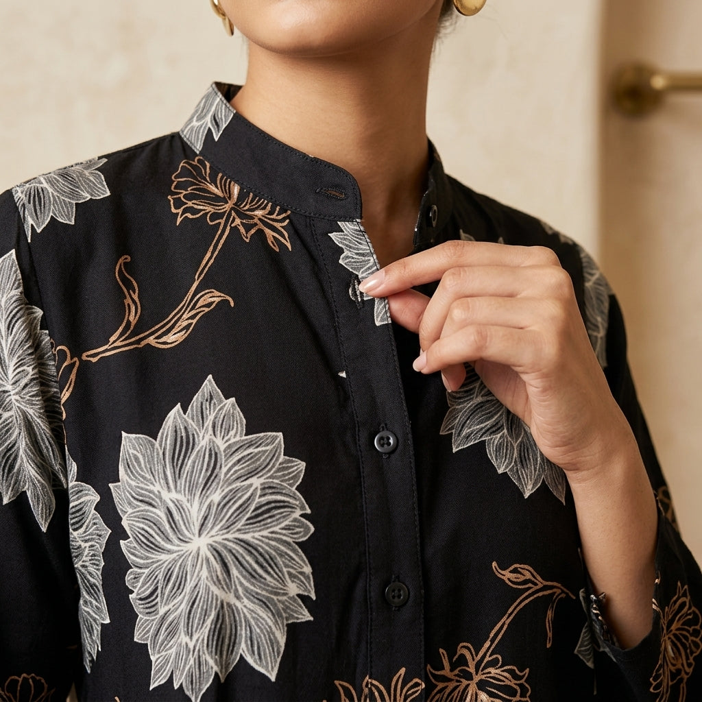 Black Co-ordset with Golden Floral Design