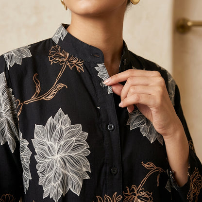 Black Co-ordset with Golden Floral Design