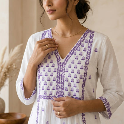 White Floral Kurta Set with Dupatta