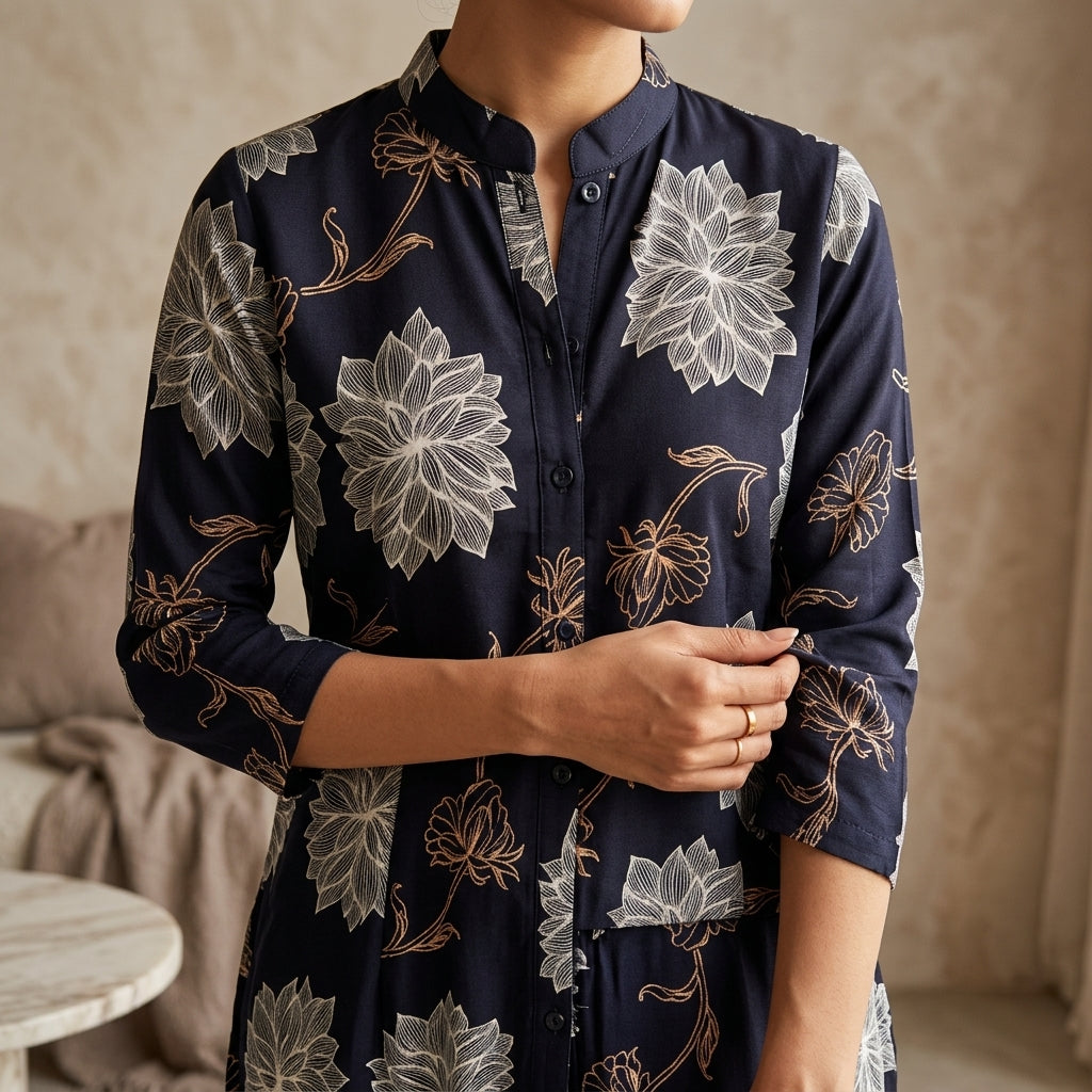 Black Co-ordset with Golden Floral Design