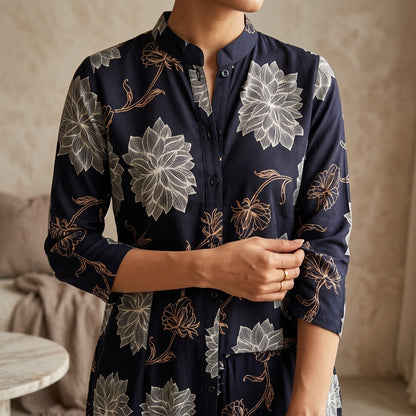Black Co-ordset with Golden Floral Design