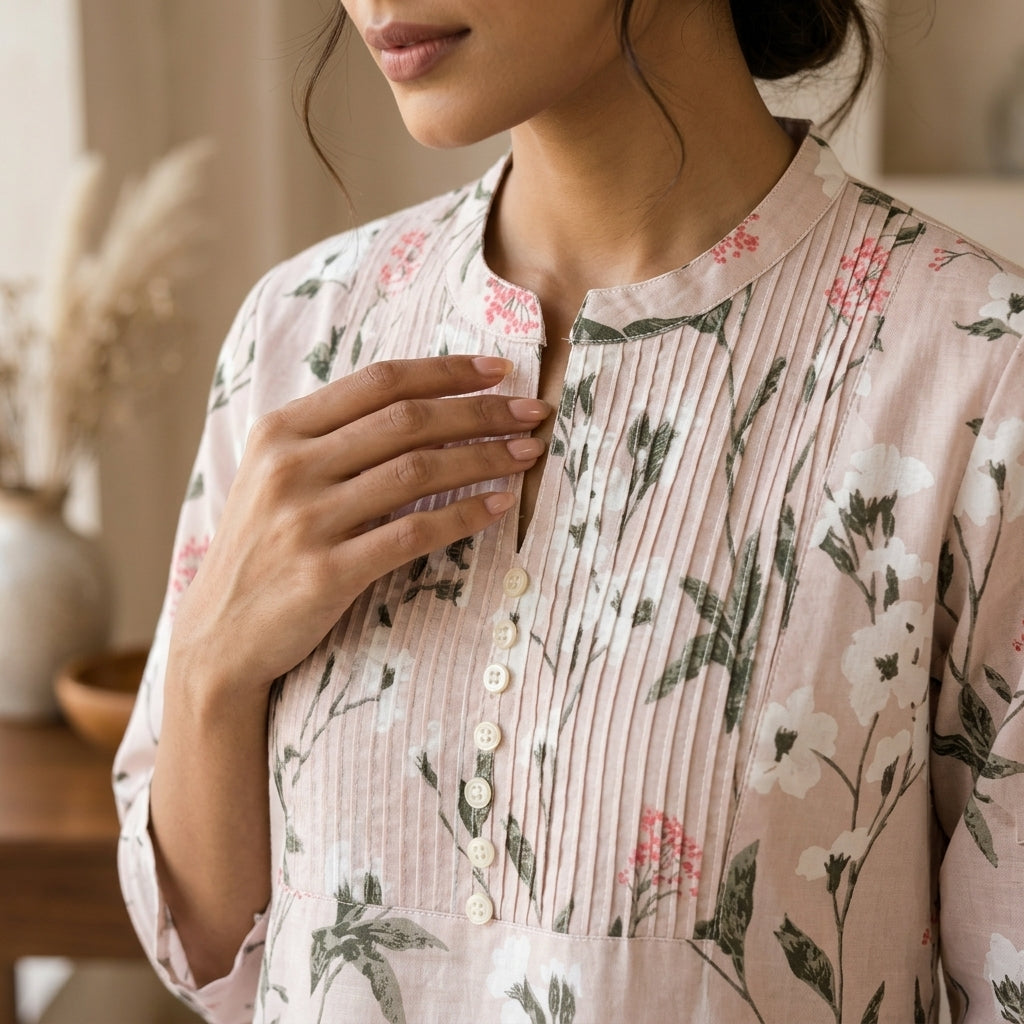 Beige Floral Short Kurti