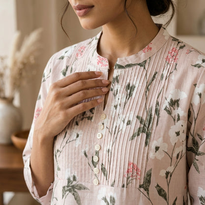 Beige Floral Short Kurti