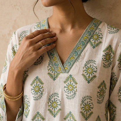 Green Floral Printed Short Kurti