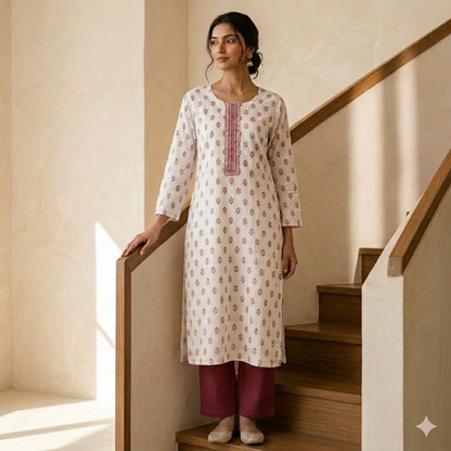 Pink Printed White Kurti