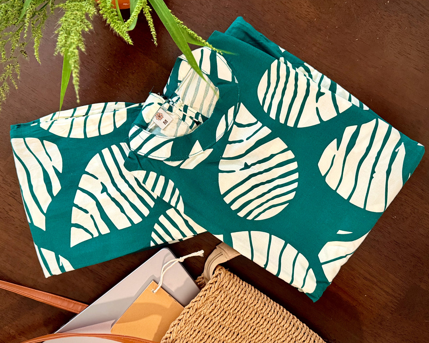 White Leaves Printed Green Co-ordset