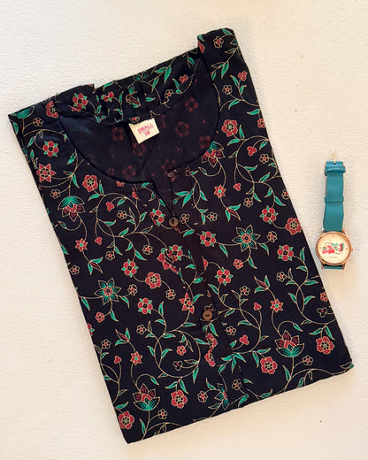 Black Floral Short Kurti