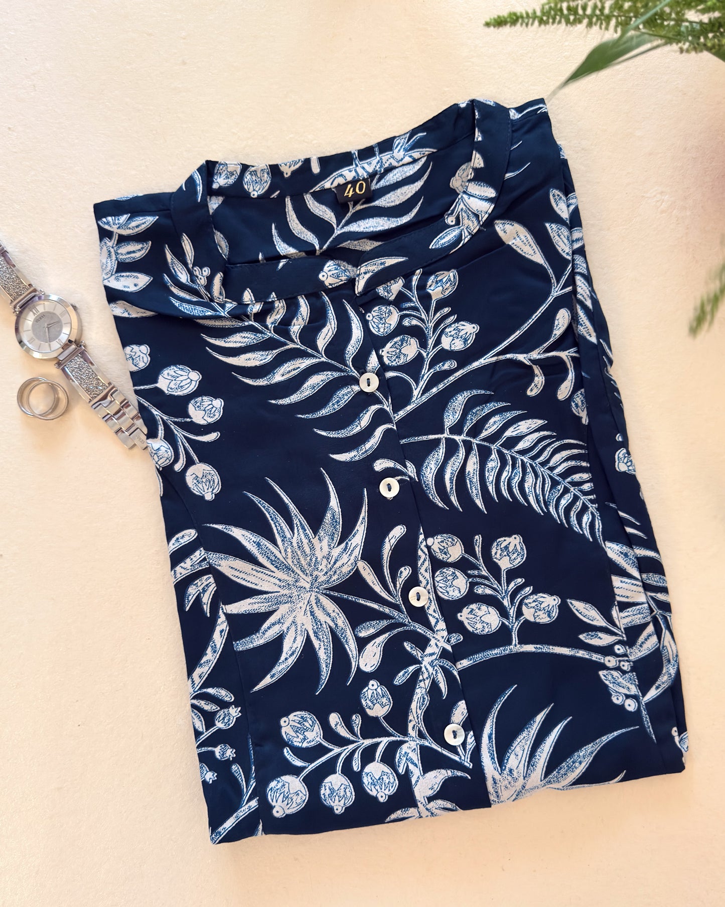 Teal Green Floral Short Kurti