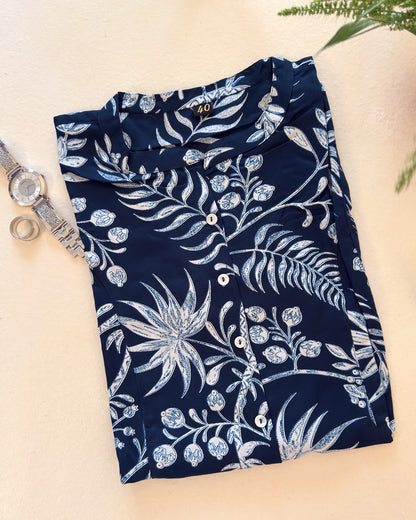 Teal Green Floral Short Kurti