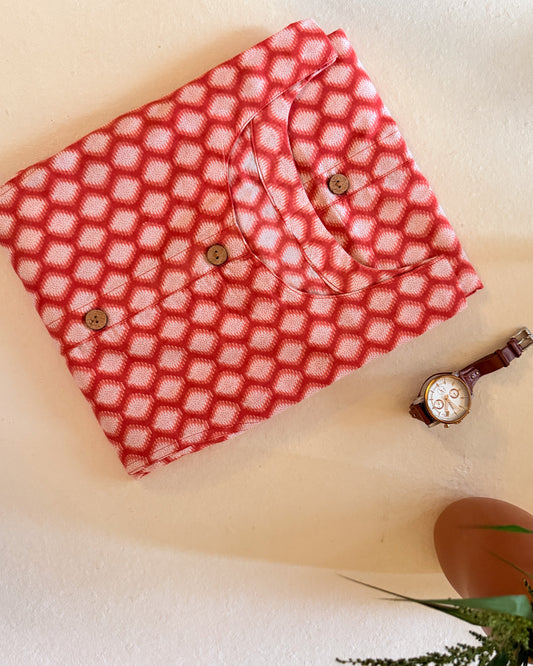 Orange Honeycomb Design Long Kurti