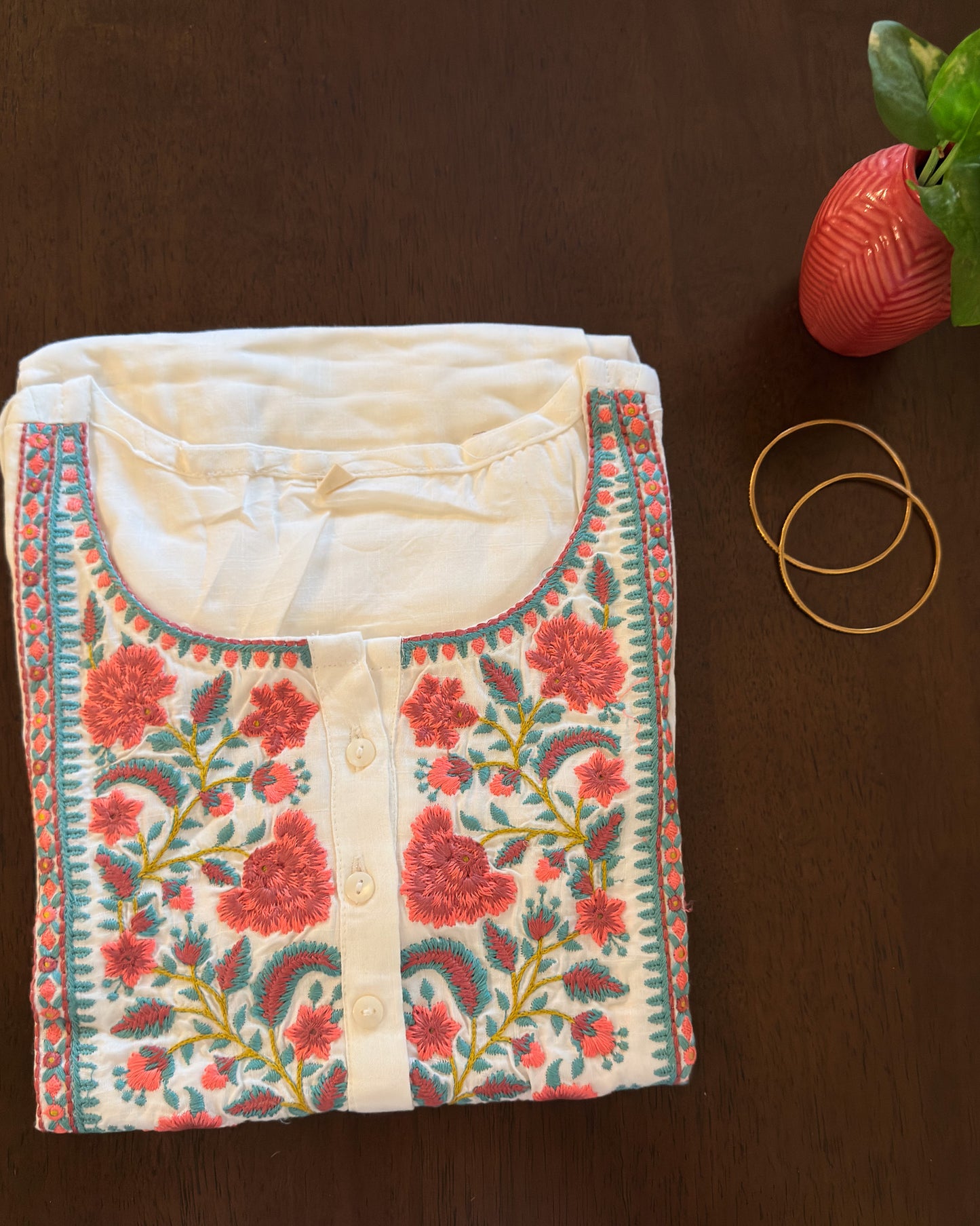 White Floral Short Kurti