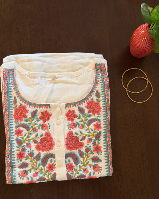 White Floral Short Kurti