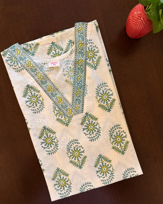 Green Floral Printed Short Kurti