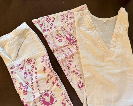 Printed White Khadi Co-ordset
