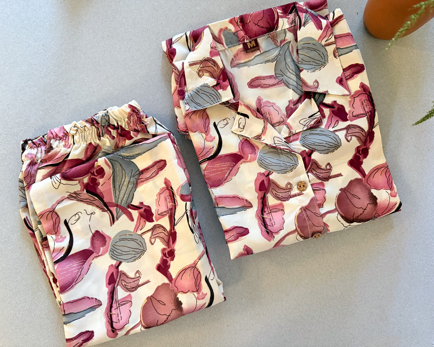 White Co-ordset with Pink Floral Design