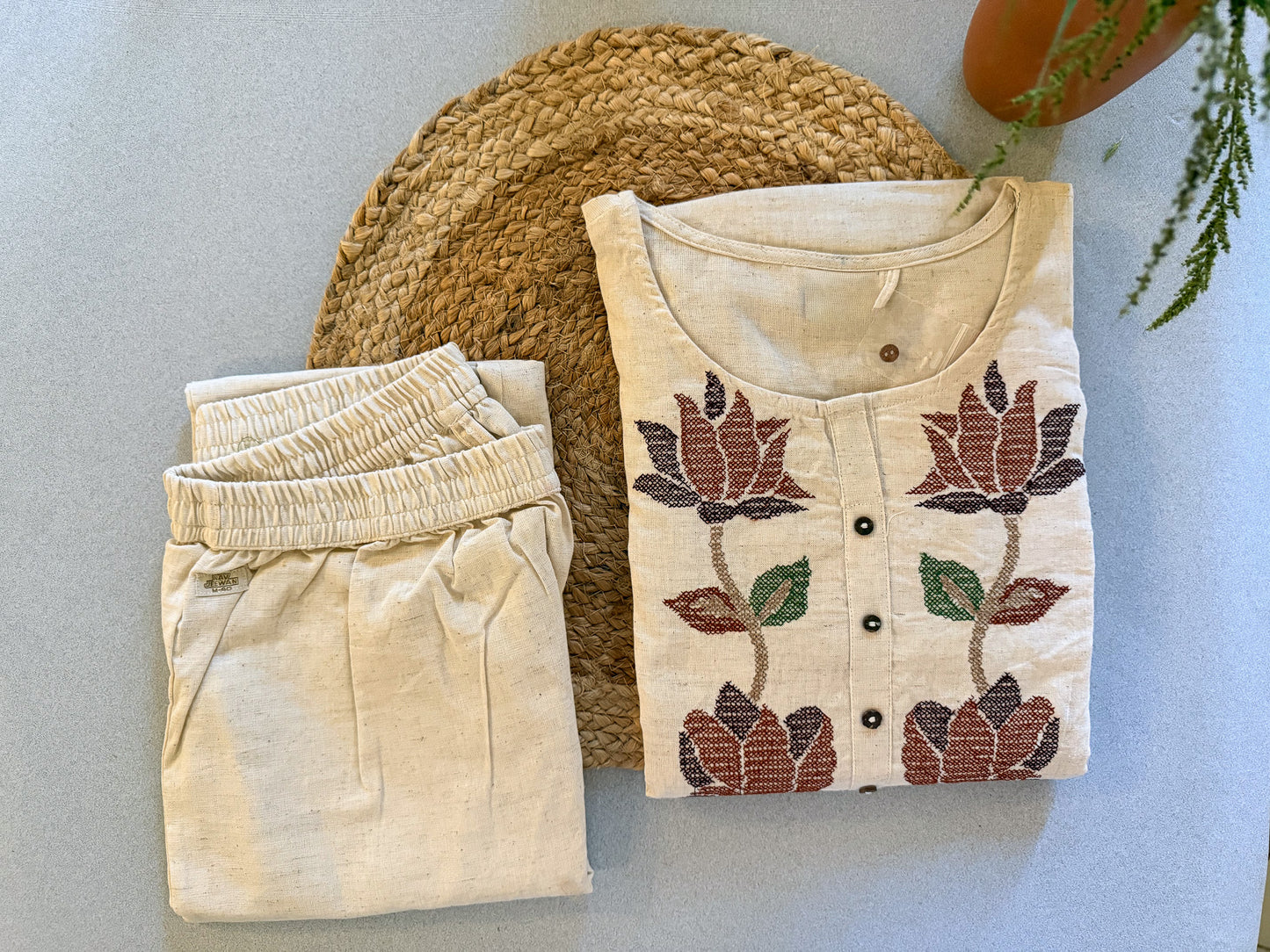 Lotus Print Khadi Co-ordset