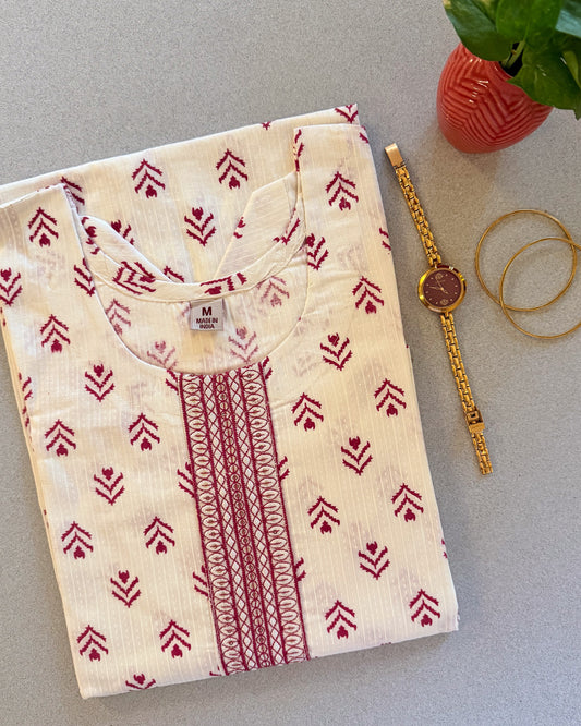 Pink Printed White Kurti