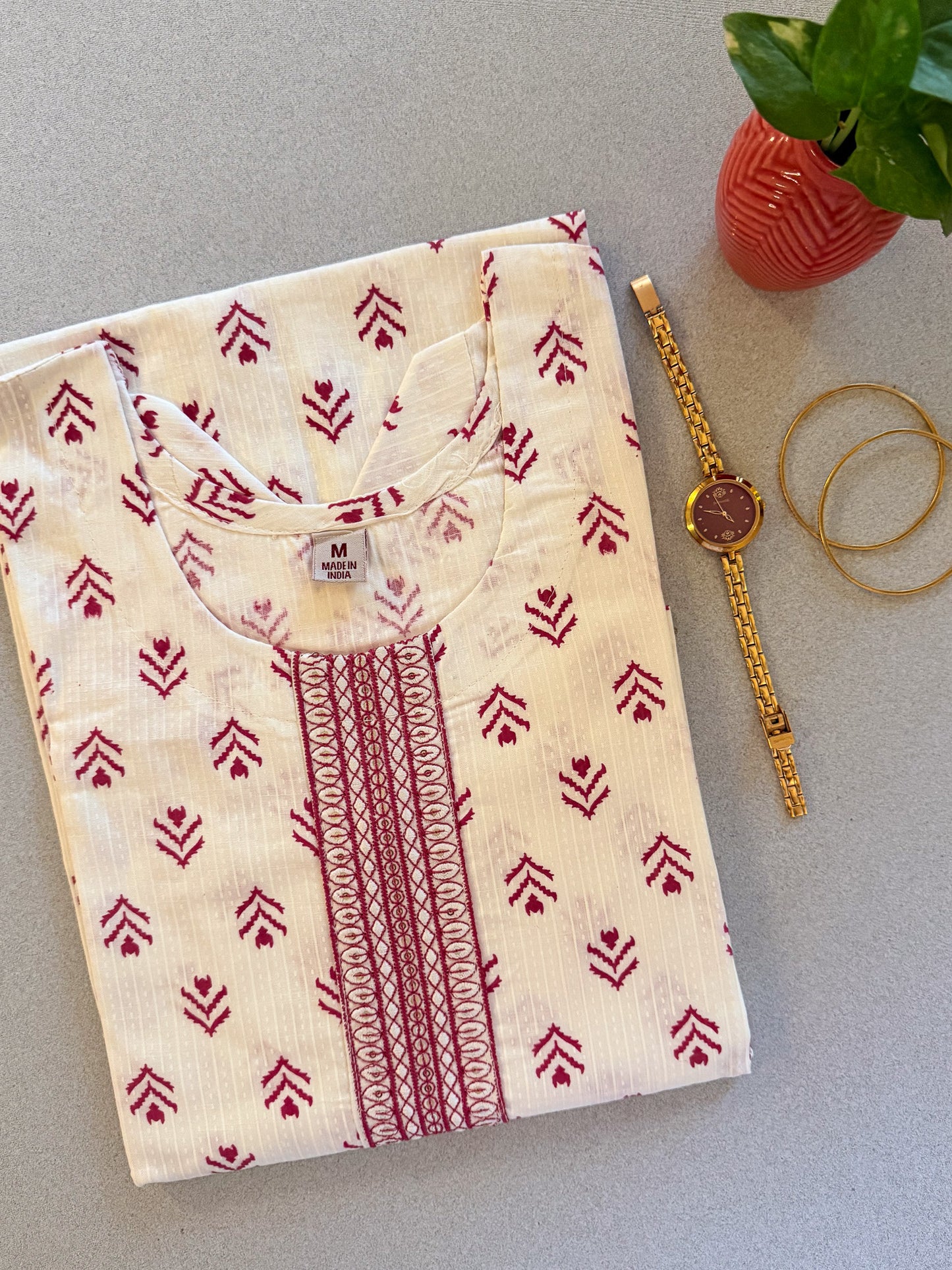 Pink Printed White Kurti