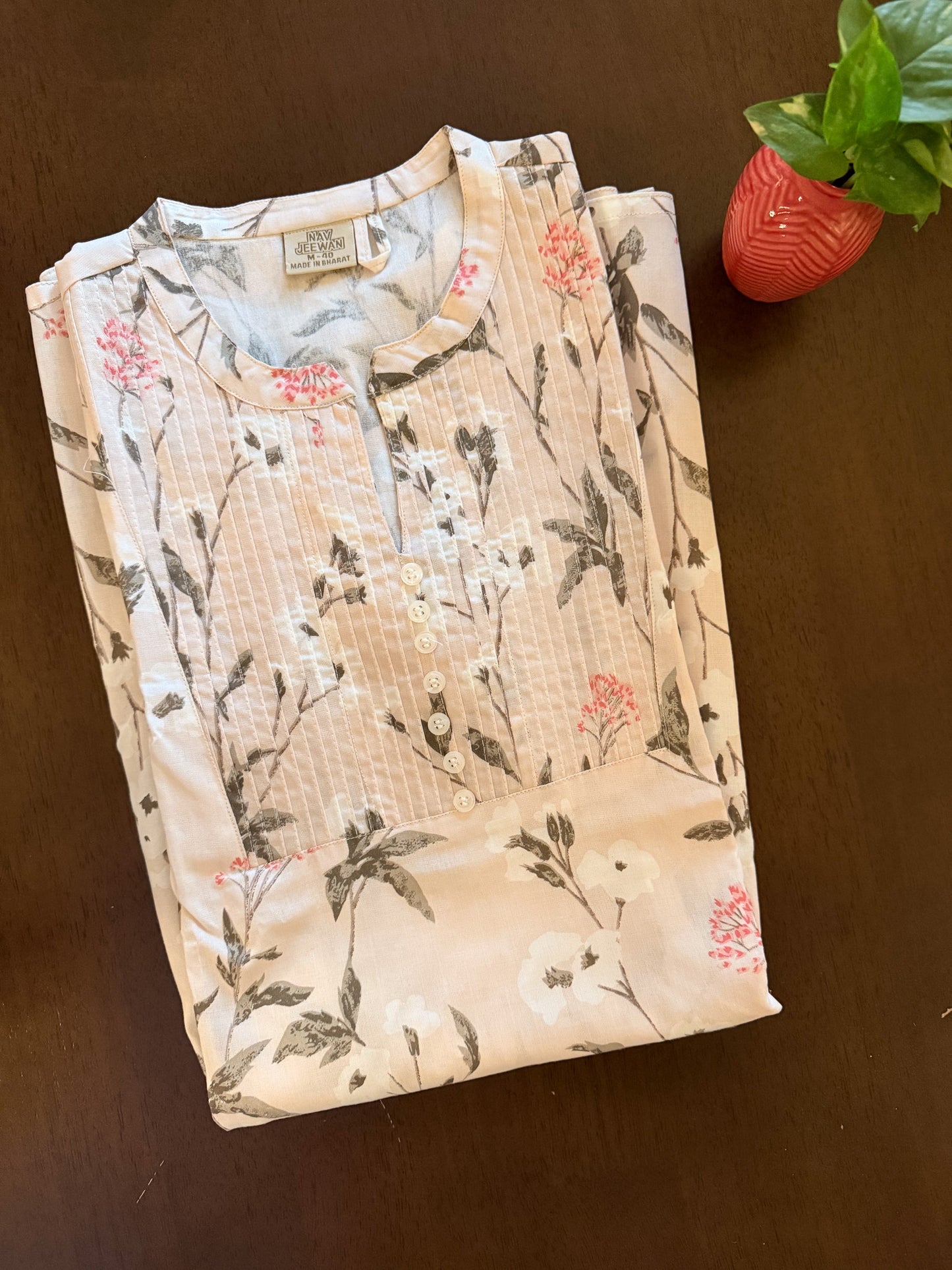 Beige Floral Short Kurti