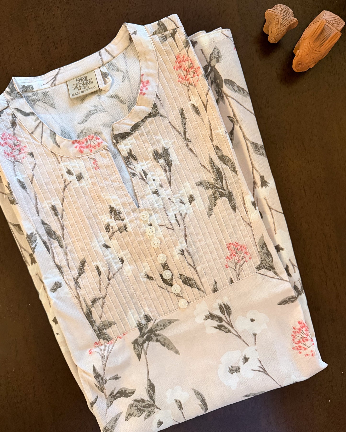 Beige Floral Short Kurti