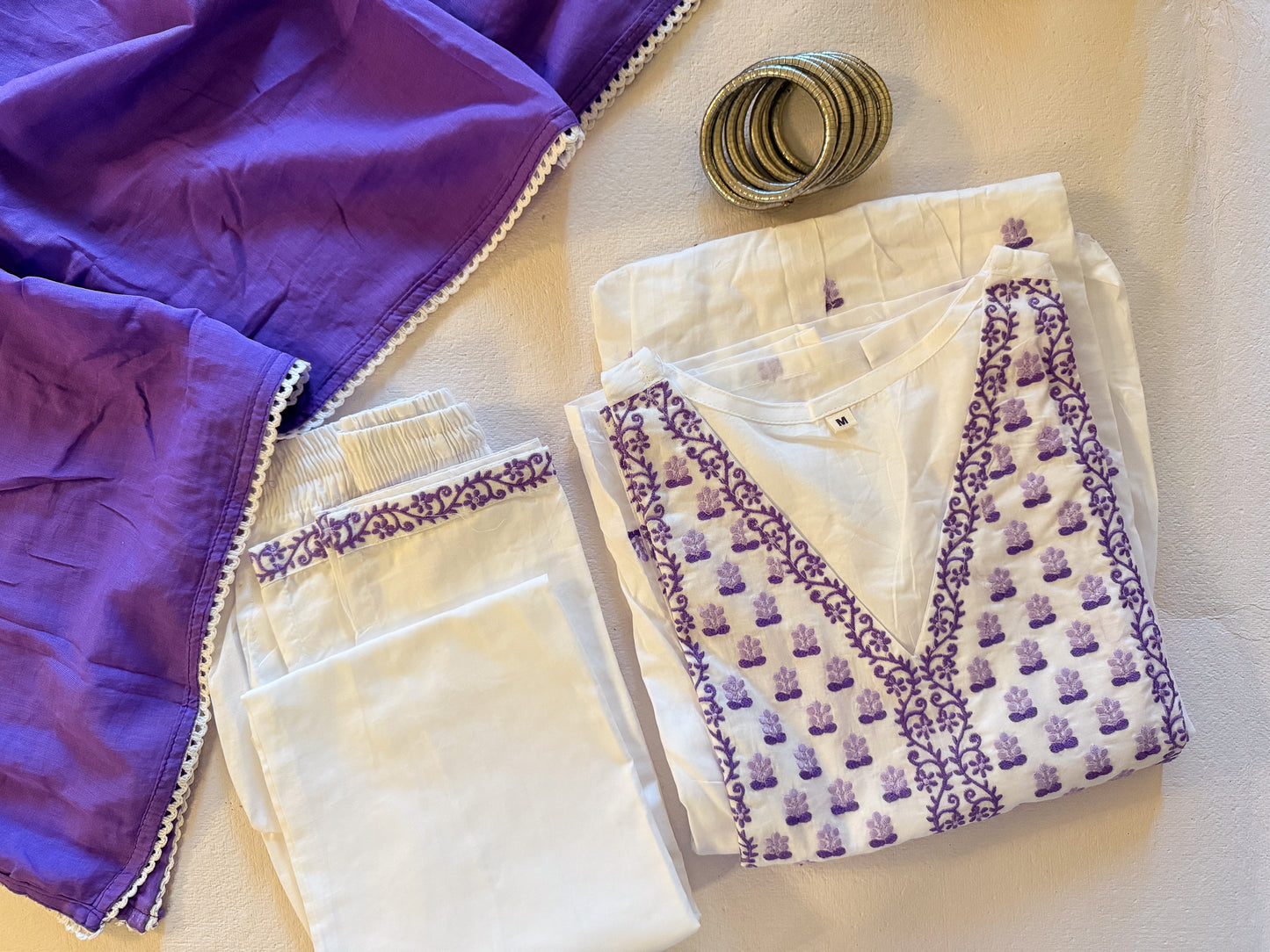 White Floral Kurta Set with Dupatta