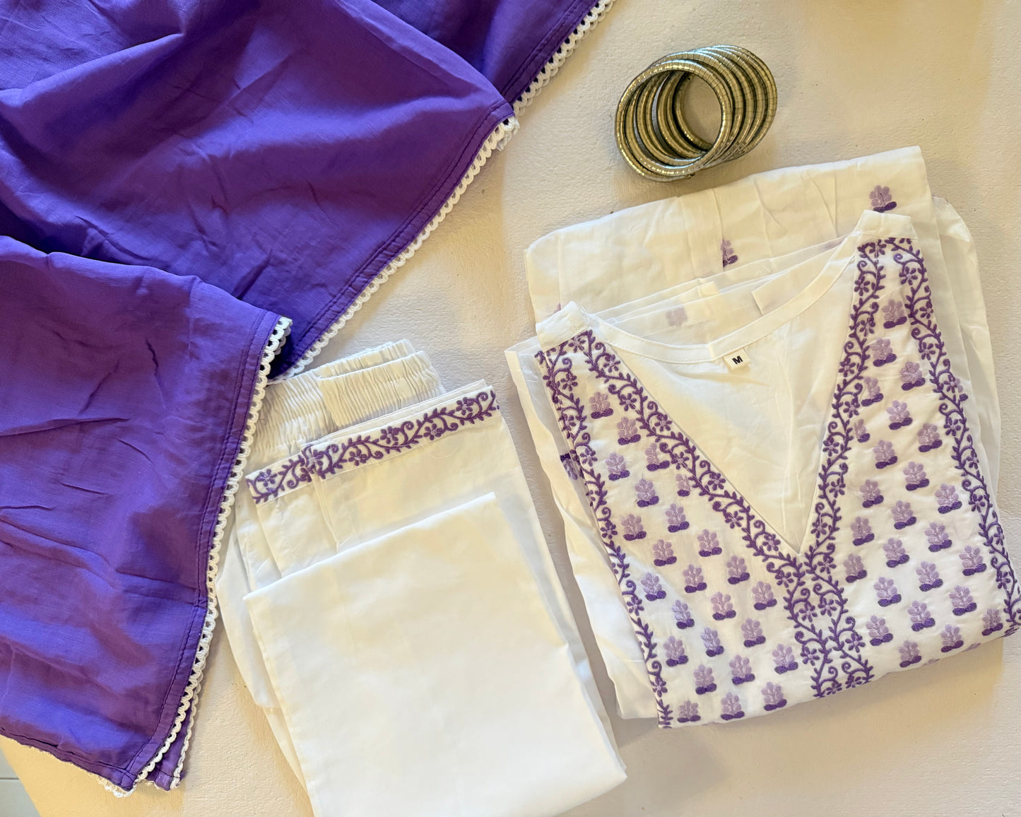 White Floral Kurta Set with Dupatta