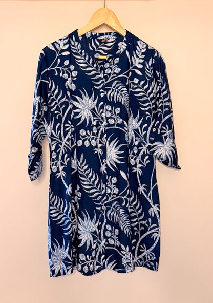 Teal Green Floral Short Kurti