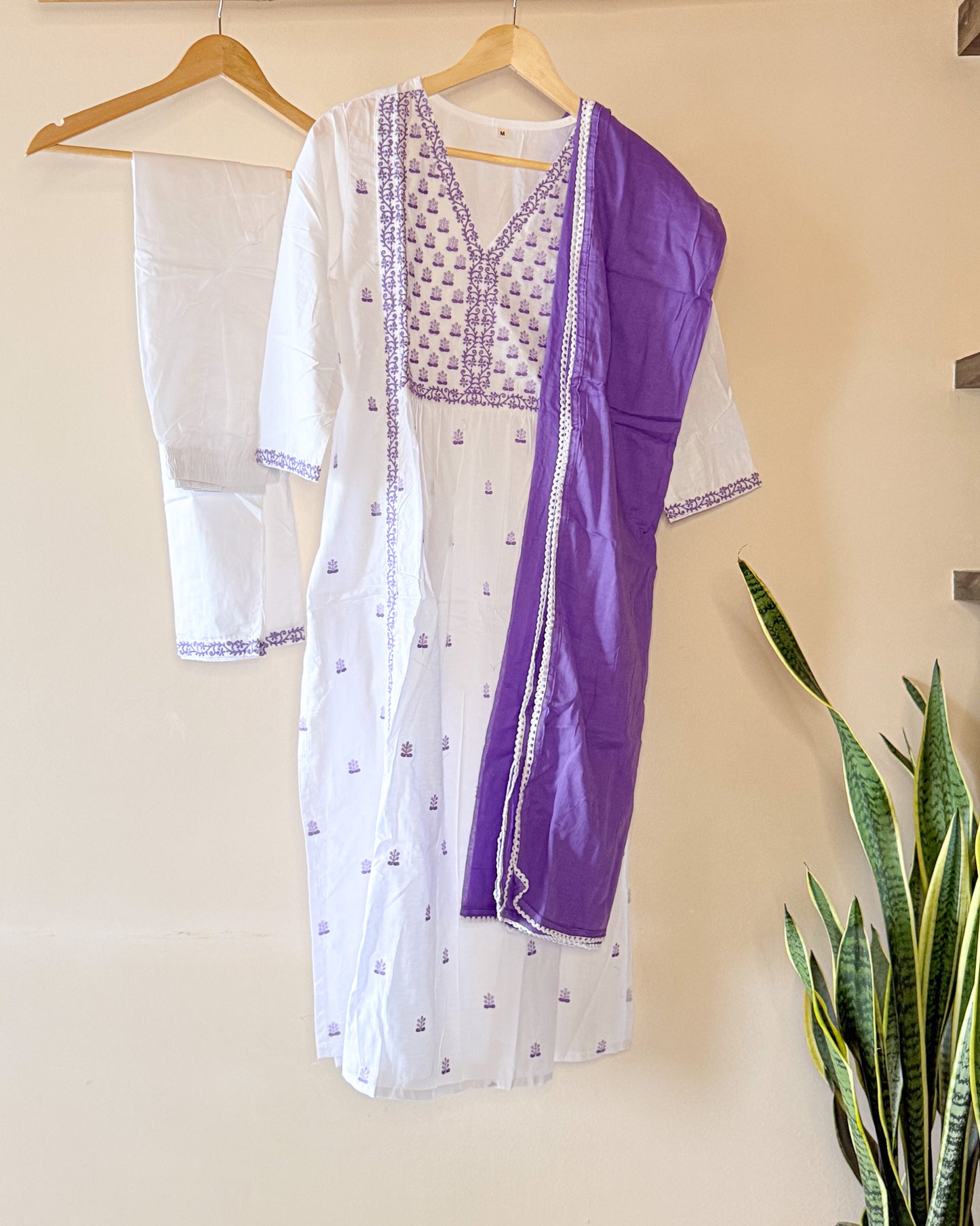 White Floral Kurta Set with Dupatta