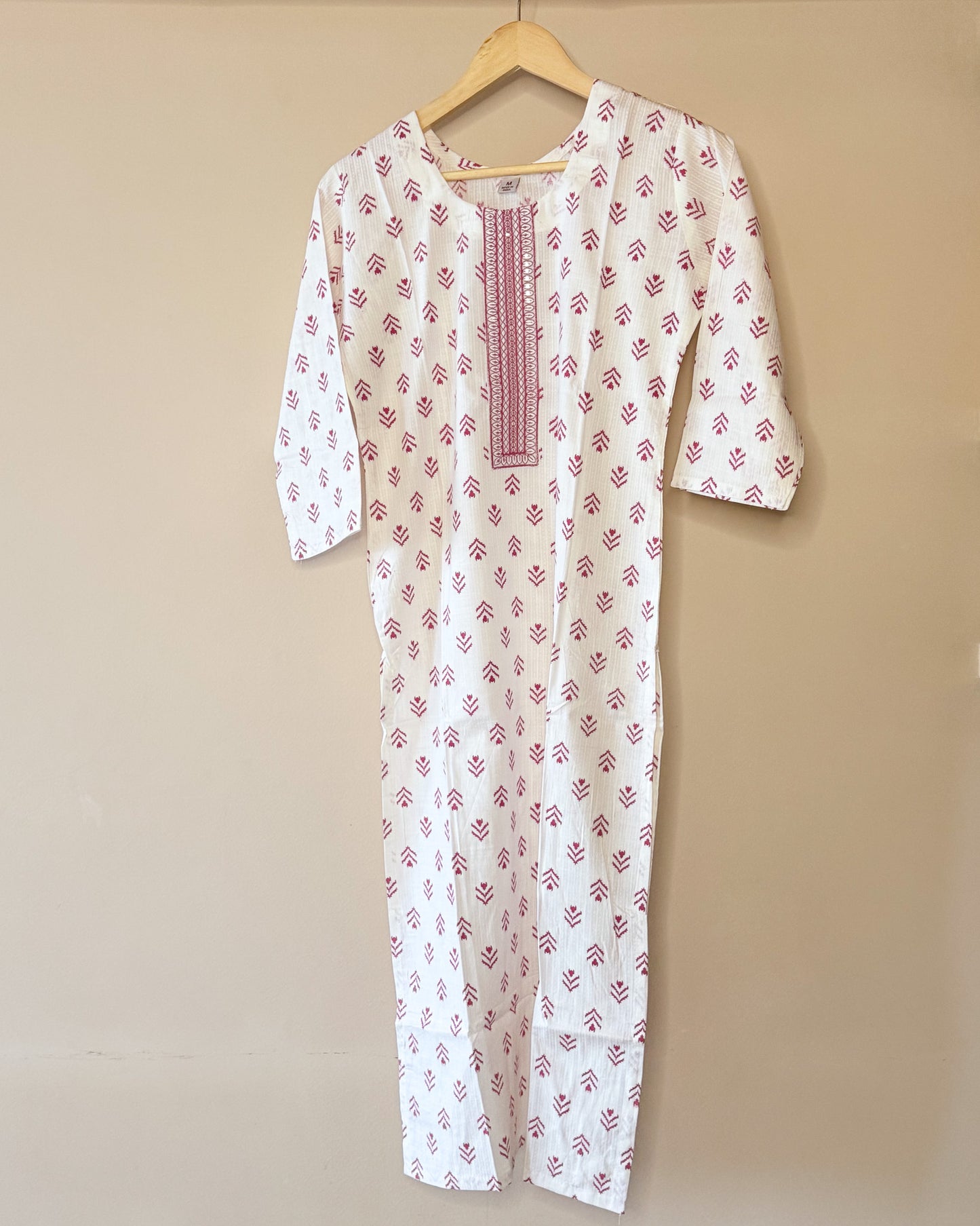 Pink Printed White Kurti