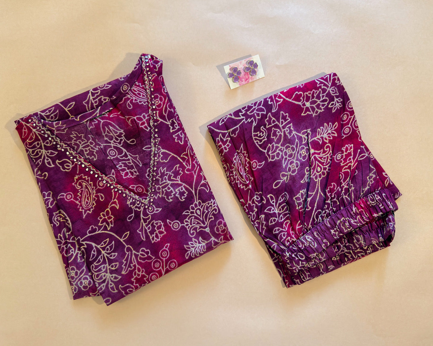 Wine Colour V-Neck Coordset