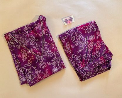 Wine Colour V-Neck Coordset