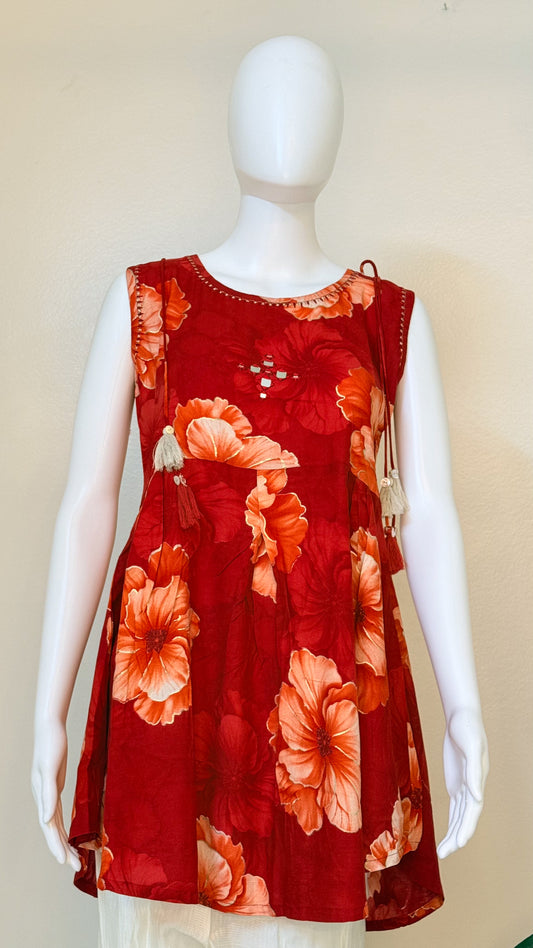 Red Floral Short Kurti