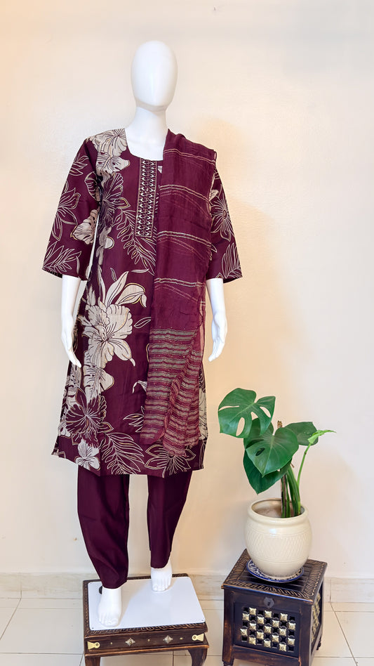 Wine Colour Kurta Set