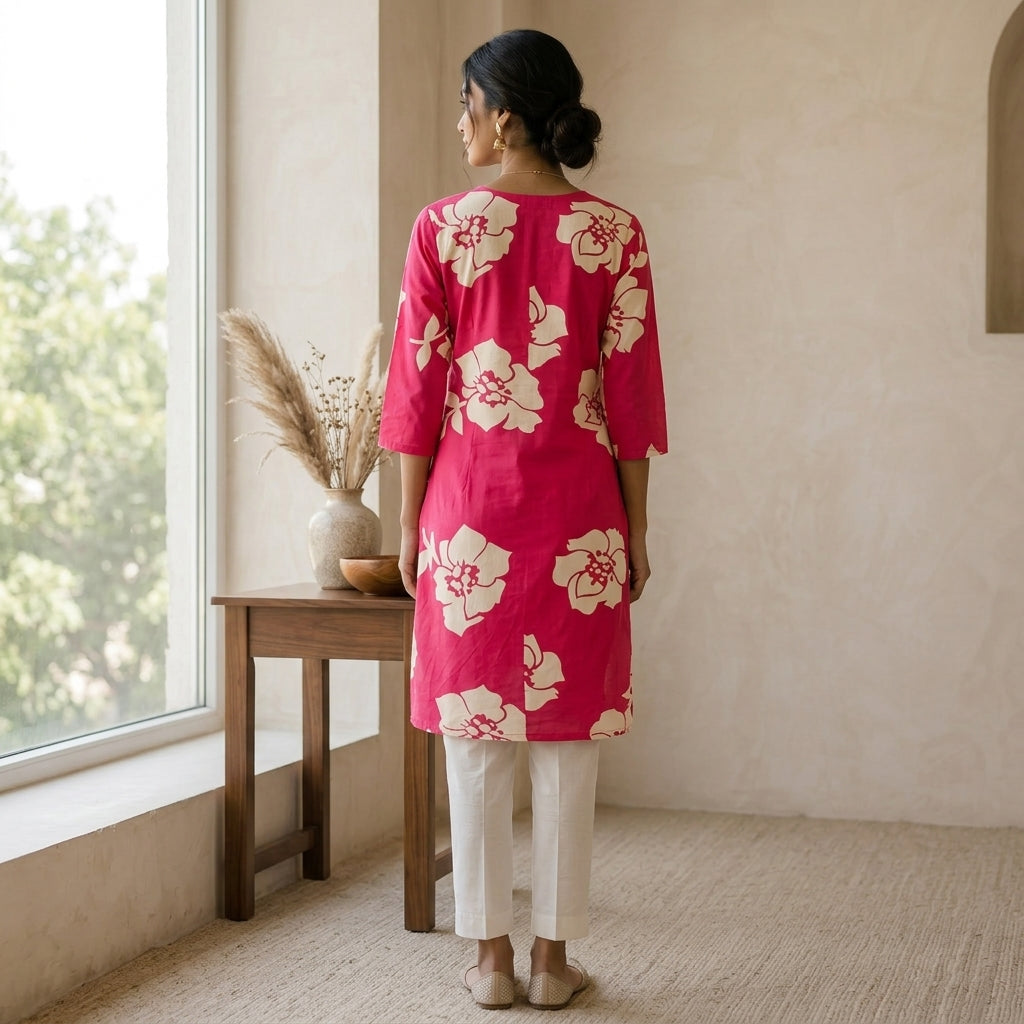 Pink Floral Long Kurti