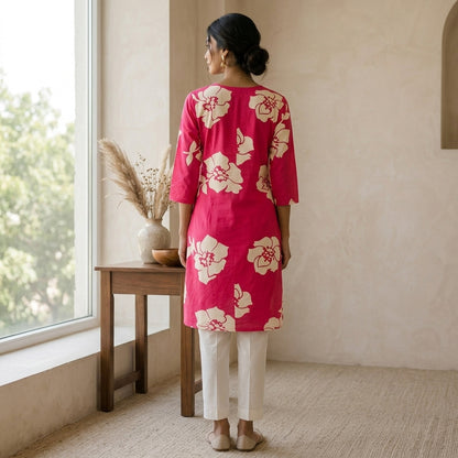 Pink Floral Long Kurti