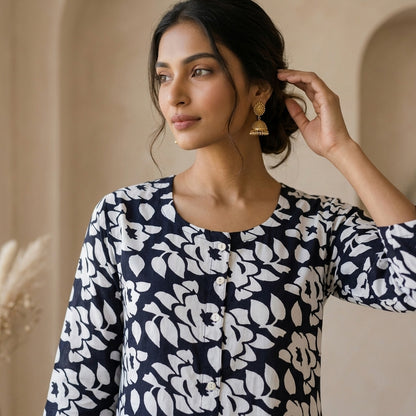 Navy Blue Long Kurti