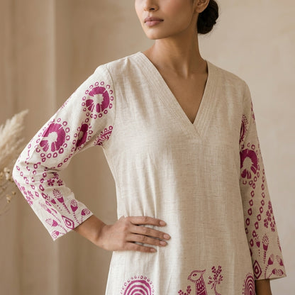 Printed White Khadi Co-ordset