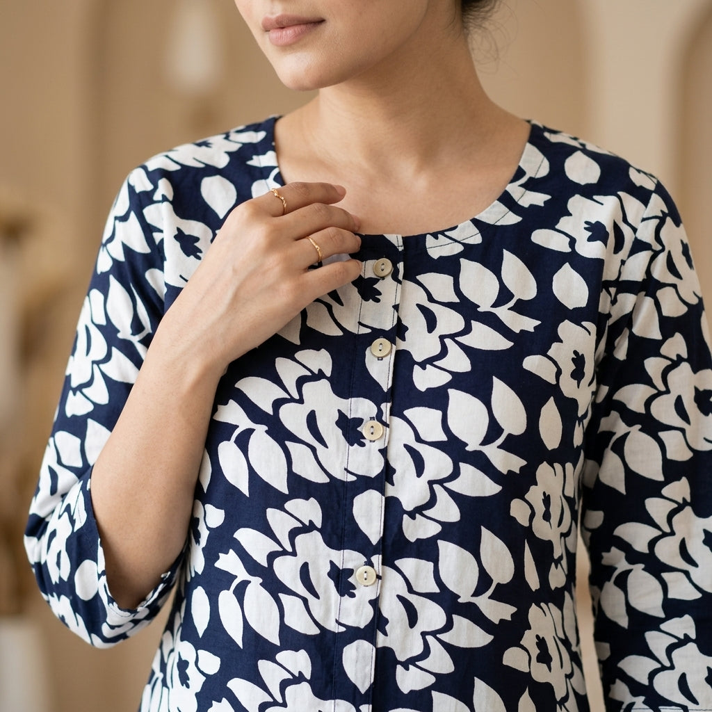 Navy Blue Long Kurti