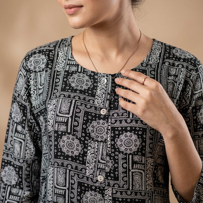 Black Printed Long Kurti