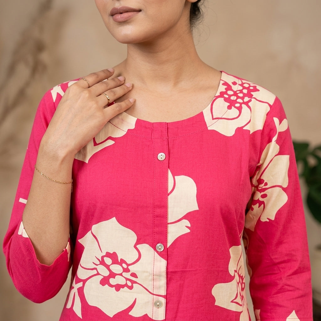 Pink Floral Long Kurti