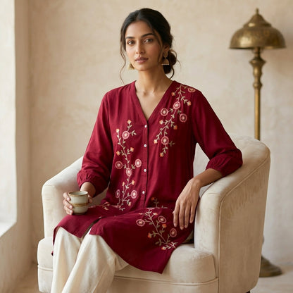 Red Floral Short Kurti