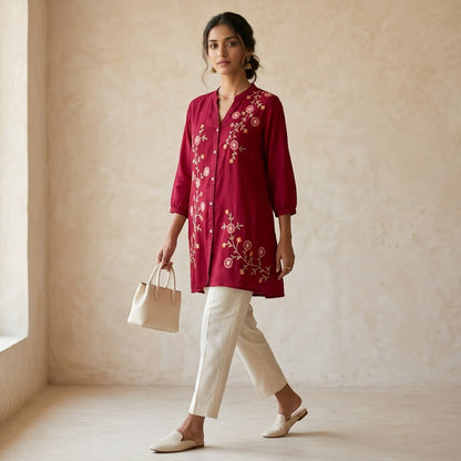 Red Floral Short Kurti
