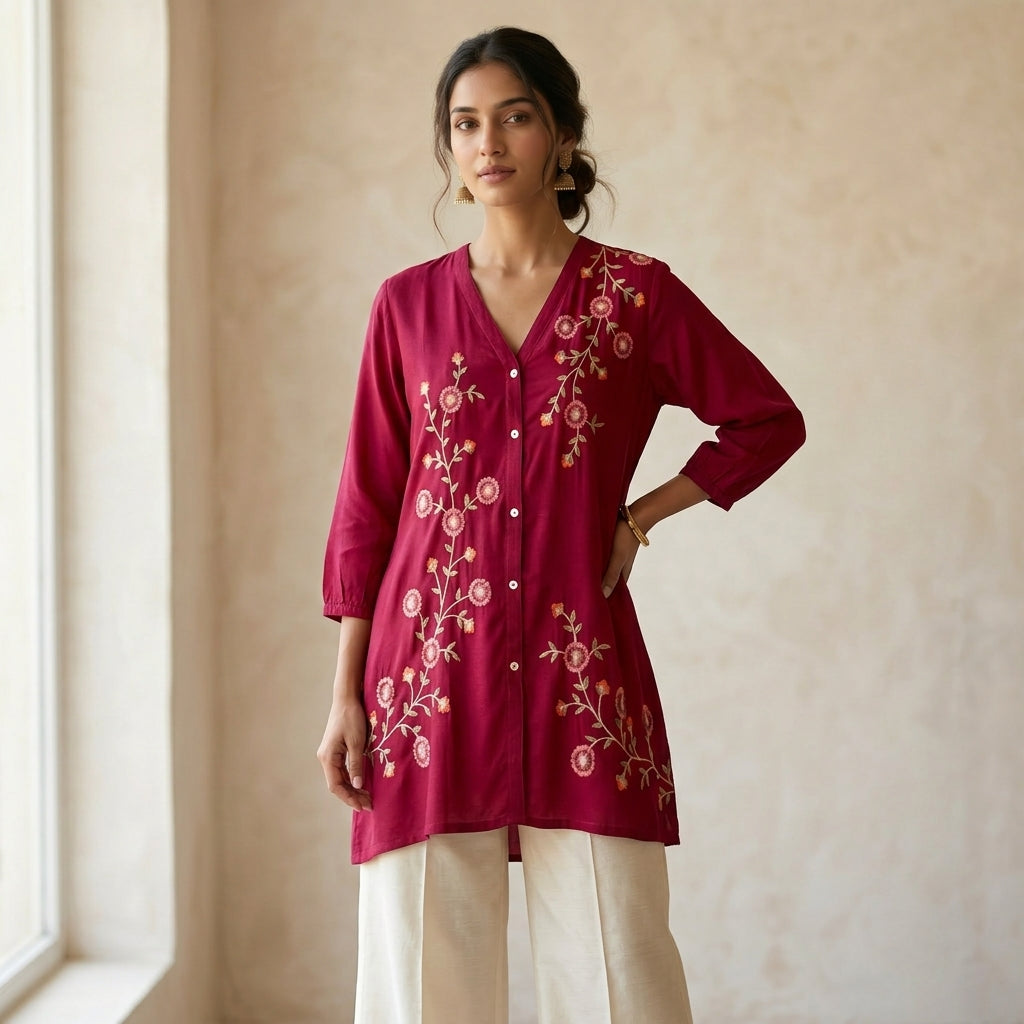 Red Floral Short Kurti